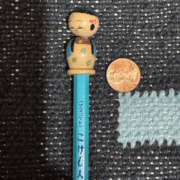 Omega Pencil with Kokeshi Topper, Japanese Folk Art, Vintage Circa 1950s - Picture 12 of 16